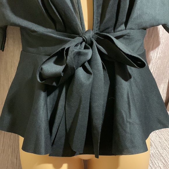 Shein Top Open Cardigan Short Sleeve Ties in the Front Size 12 Black Stretchy - Picture 2 of 14